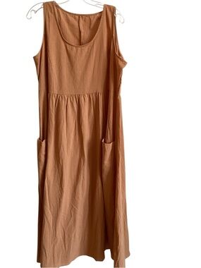 Smidow Linen Blend Sleeveless Pocket Maxi Dress in Rust misses size L